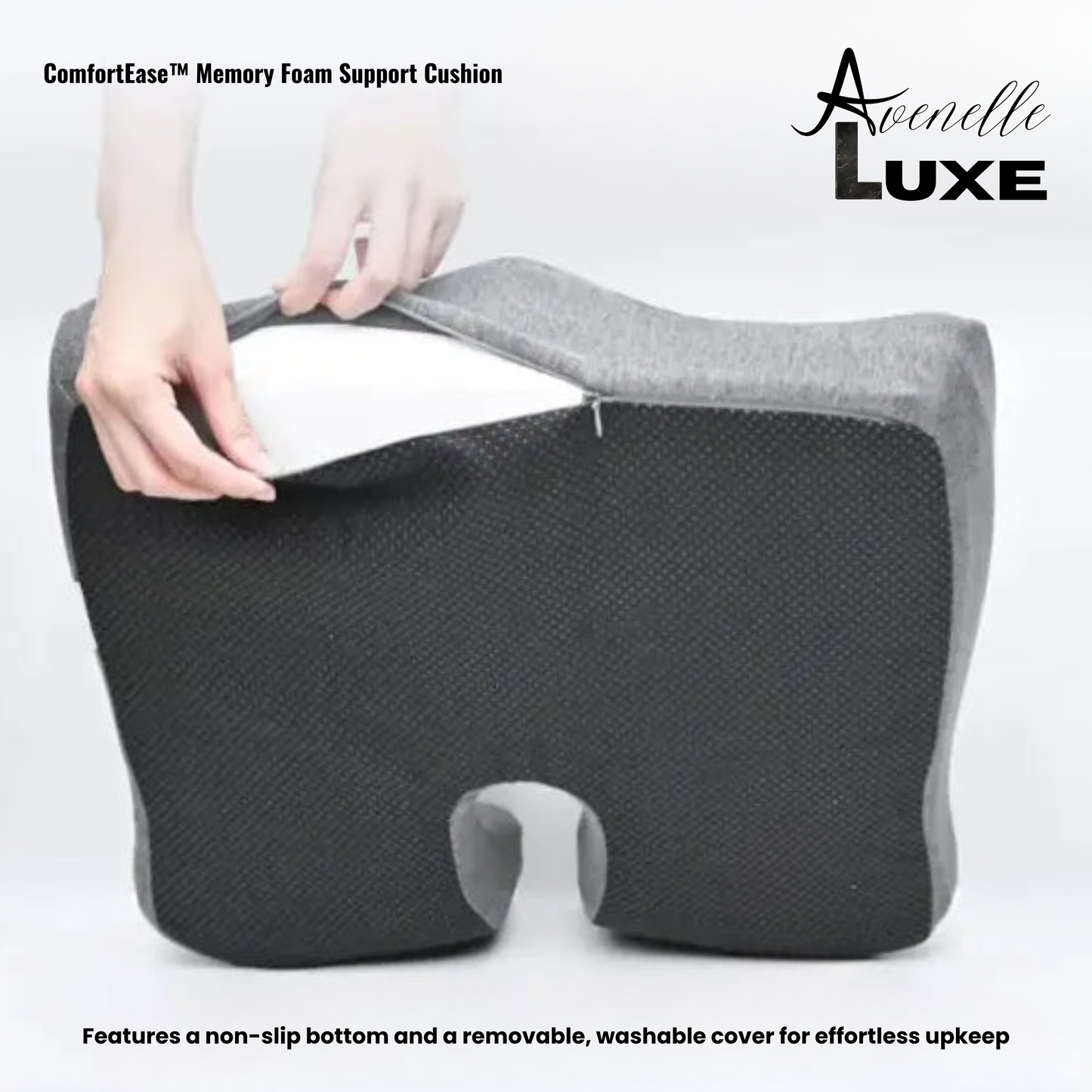 Avenelle Luxe ComfortEase™ Memory Foam Support Cushion – Ergonomic Back & Tailbone Support for Office, Car & Travel