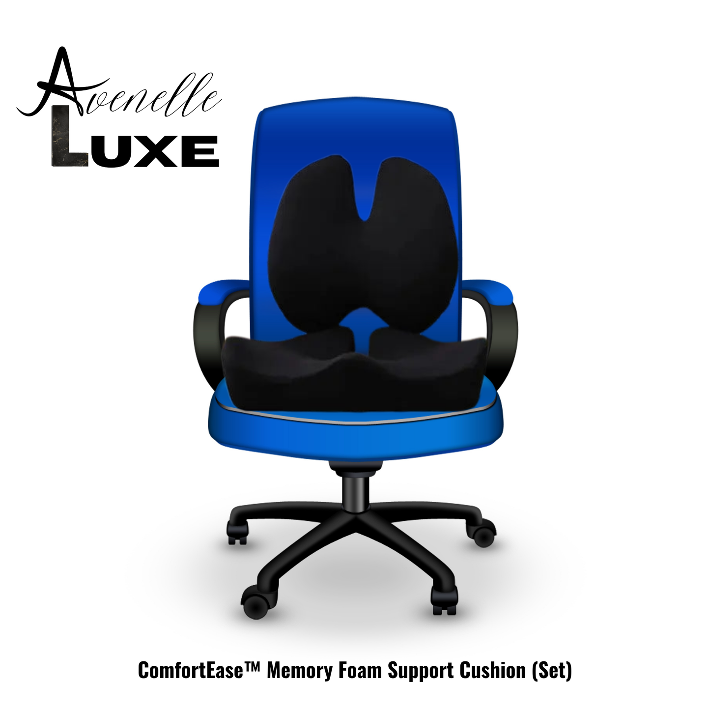 Avenelle Luxe ComfortEase™ Memory Foam Support Cushion – Ergonomic Back & Tailbone Support for Office, Car & Travel