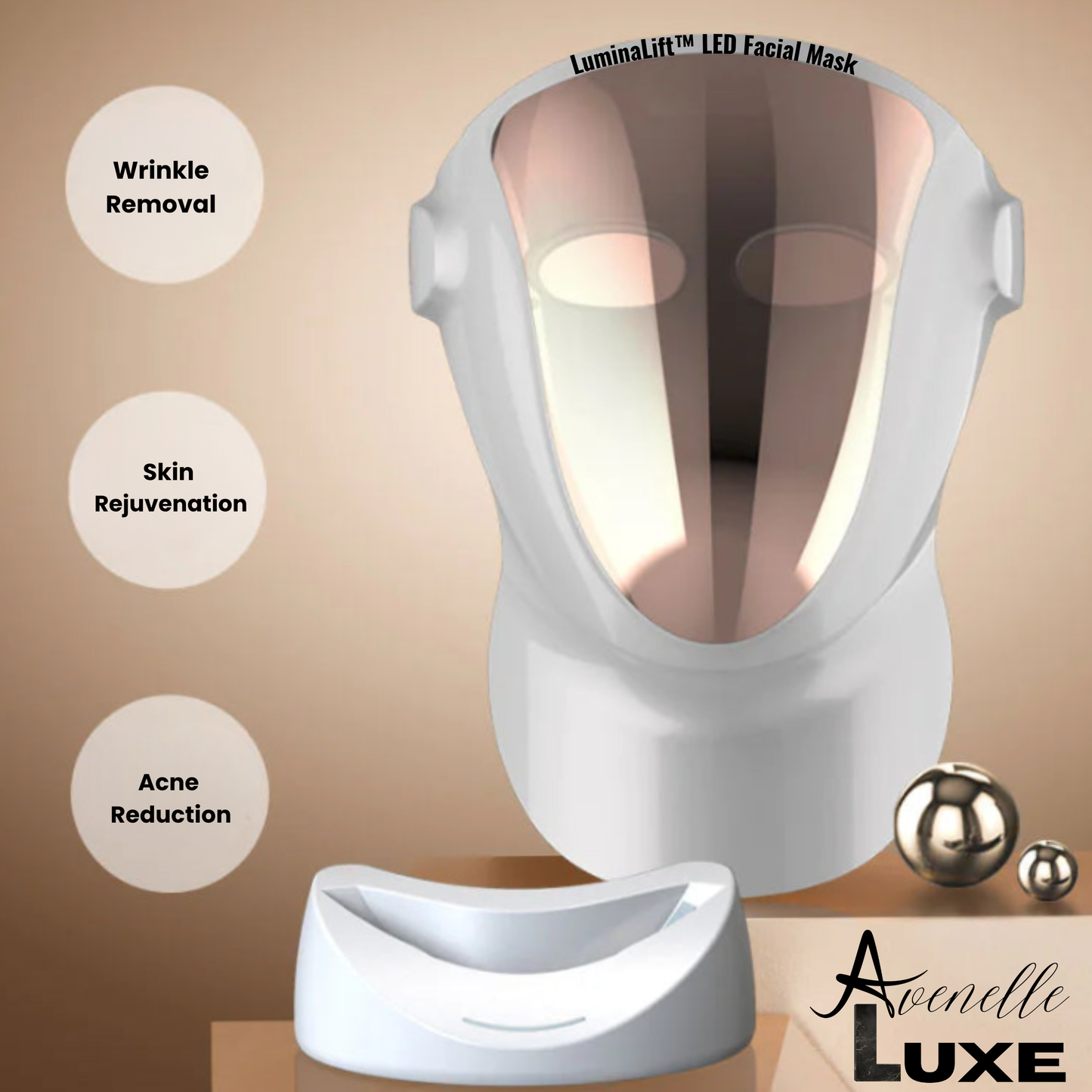 Avenelle Luxe LuminaLift™ LED Facial Mask – Multi-Color Light Skincare Device with Magnetic Neck Support