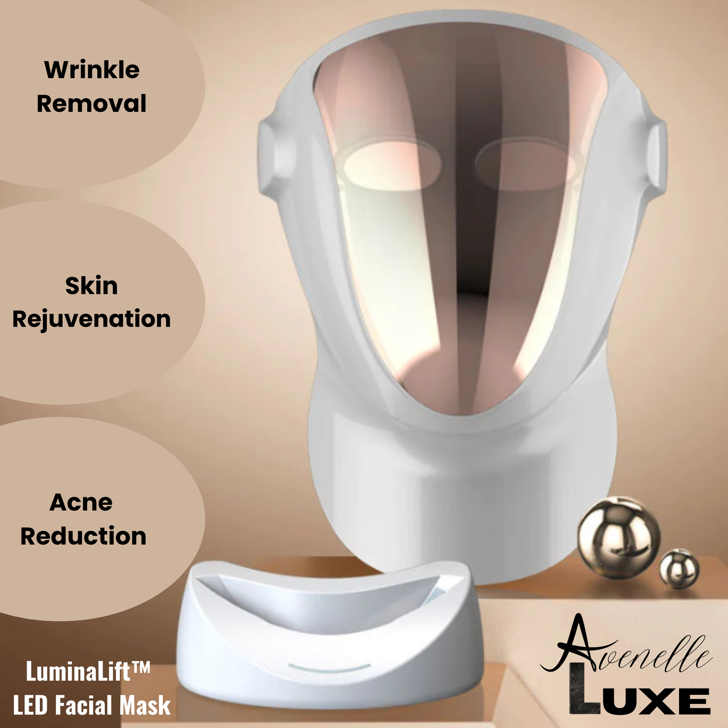 Avenelle Luxe LuminaLift™ LED Facial Mask – Multi-Color Light Skincare Device with Magnetic Neck Support