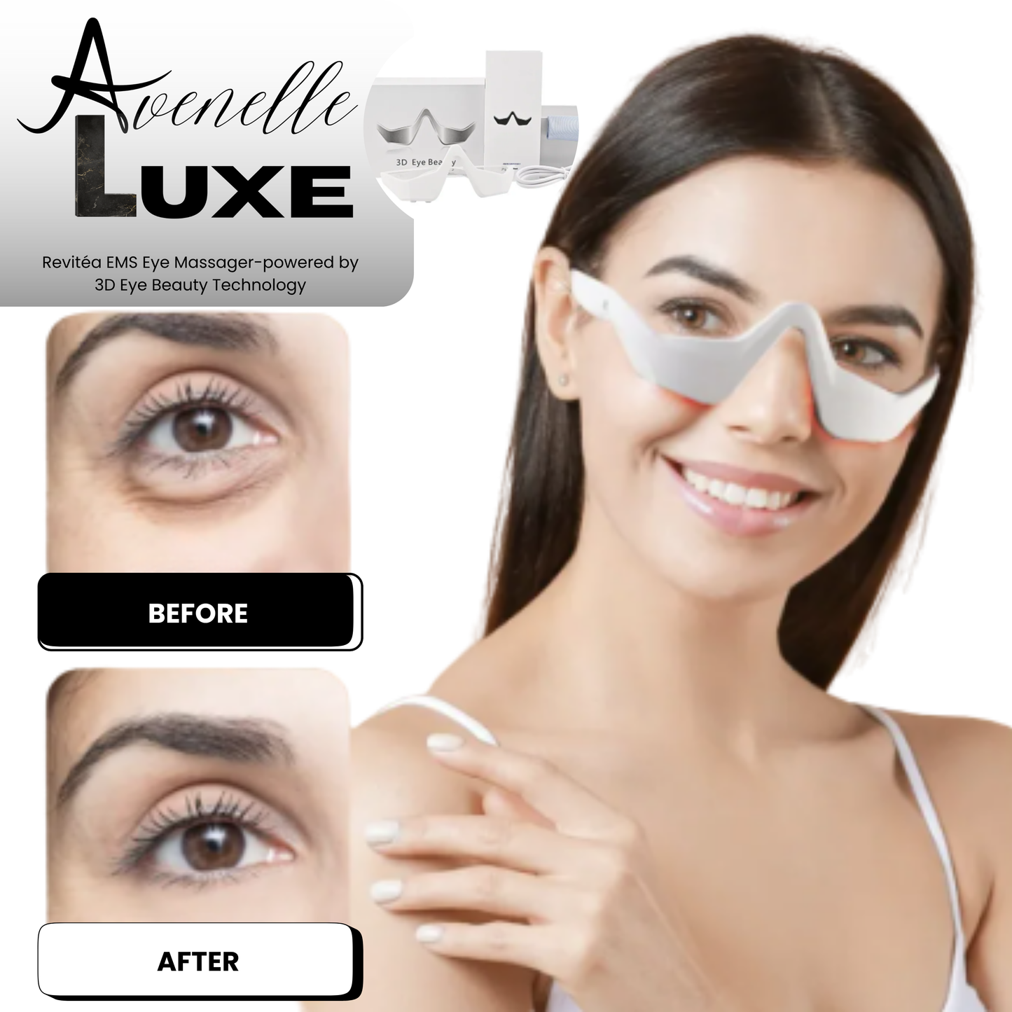 Avenelle Luxe Revitéa™ EMS Eye Massager – Red Light & Gentle Microcurrent Skincare Device