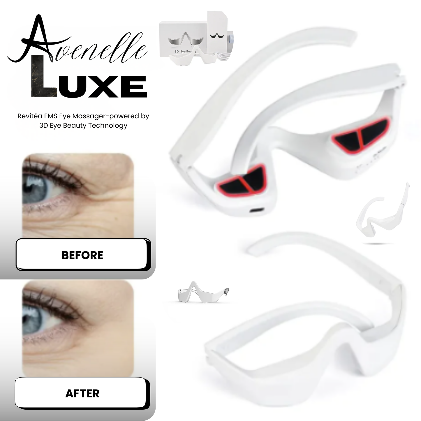Avenelle Luxe Revitéa™ EMS Eye Massager – Red Light & Gentle Microcurrent Skincare Device